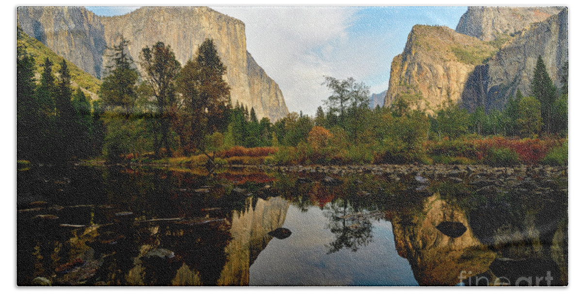 El Capitan Beach Towel featuring the photograph Merced River and El Capitan by Amazing Action Photo Video