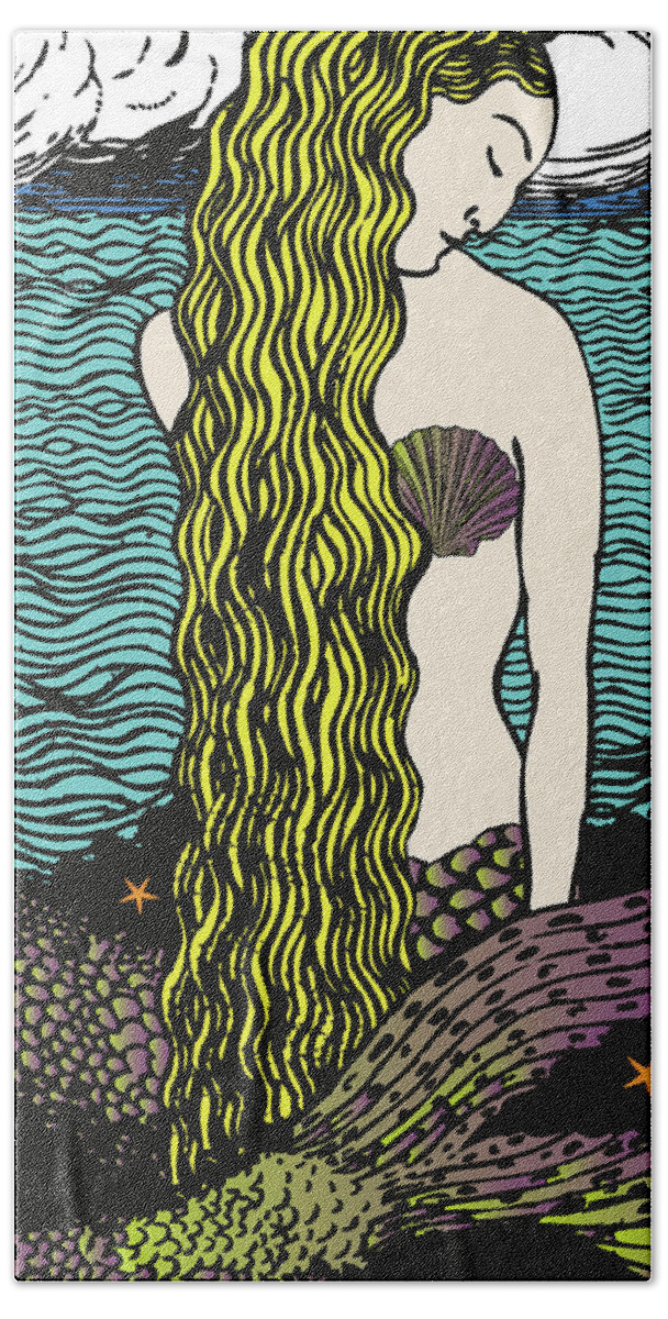 Mermaids Beach Towel featuring the digital art Mermaid by the Ocean by Eclectic at Heart