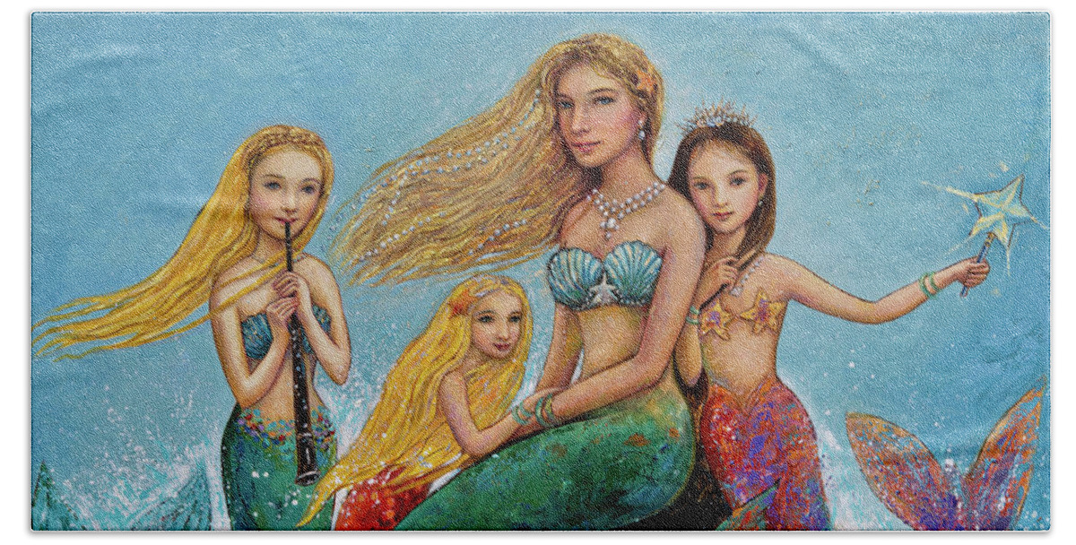 Mermaid Beach Towel featuring the painting Mermaid Family by Shijun Munns