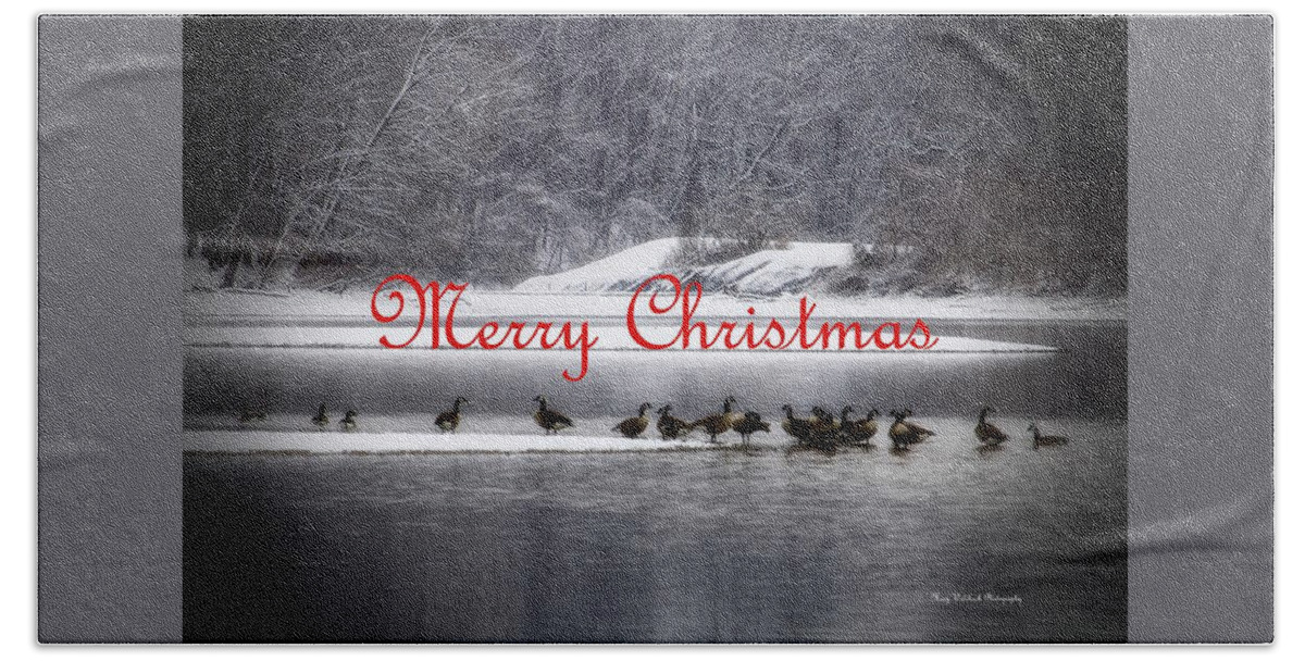 Christmas Beach Towel featuring the photograph Merry Christmas Canadian Geese by Mary Walchuck