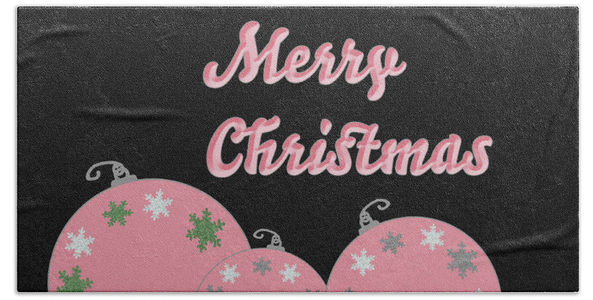 Christmas Decorations Beach Towel featuring the digital art Merry Christmas in Pink Silver and Black by Marianne Campolongo