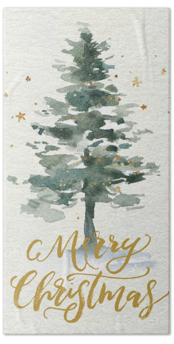 Merry Christmas Beach Towel featuring the painting Watercolor Christmas Tree #2 by Modern Art