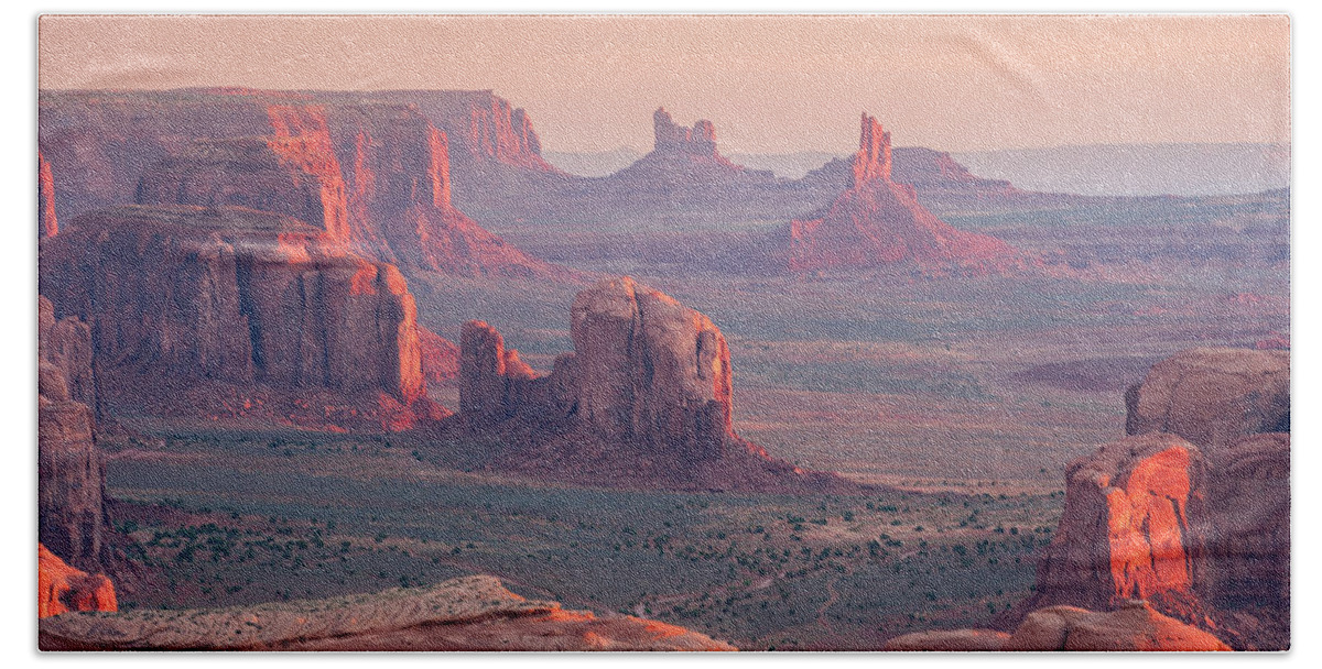 Monument Valley Beach Towel featuring the photograph Mesas and Buttes by Peter Boehringer
