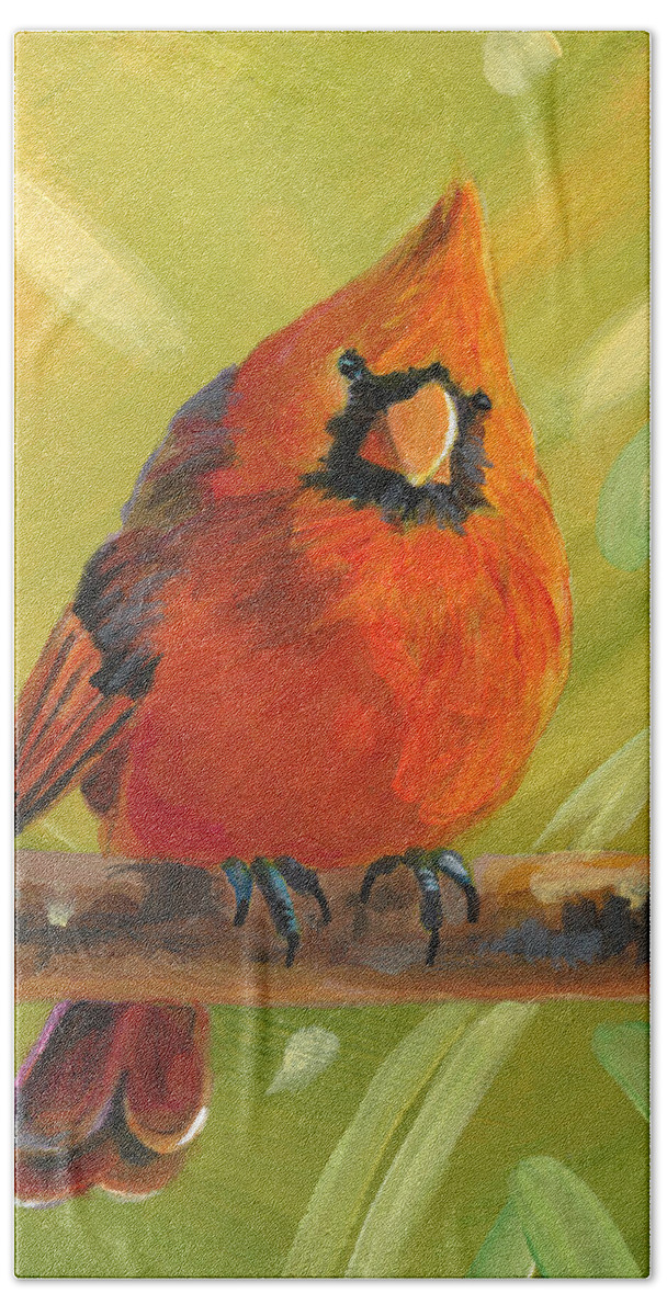 Bird Beach Towel featuring the painting Messenger - Cardinal Painting by Annie Troe
