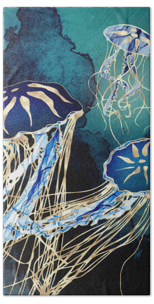 Jellyfish Beach Towel featuring the digital art Metallic Jellyfish III by Spacefrog Designs