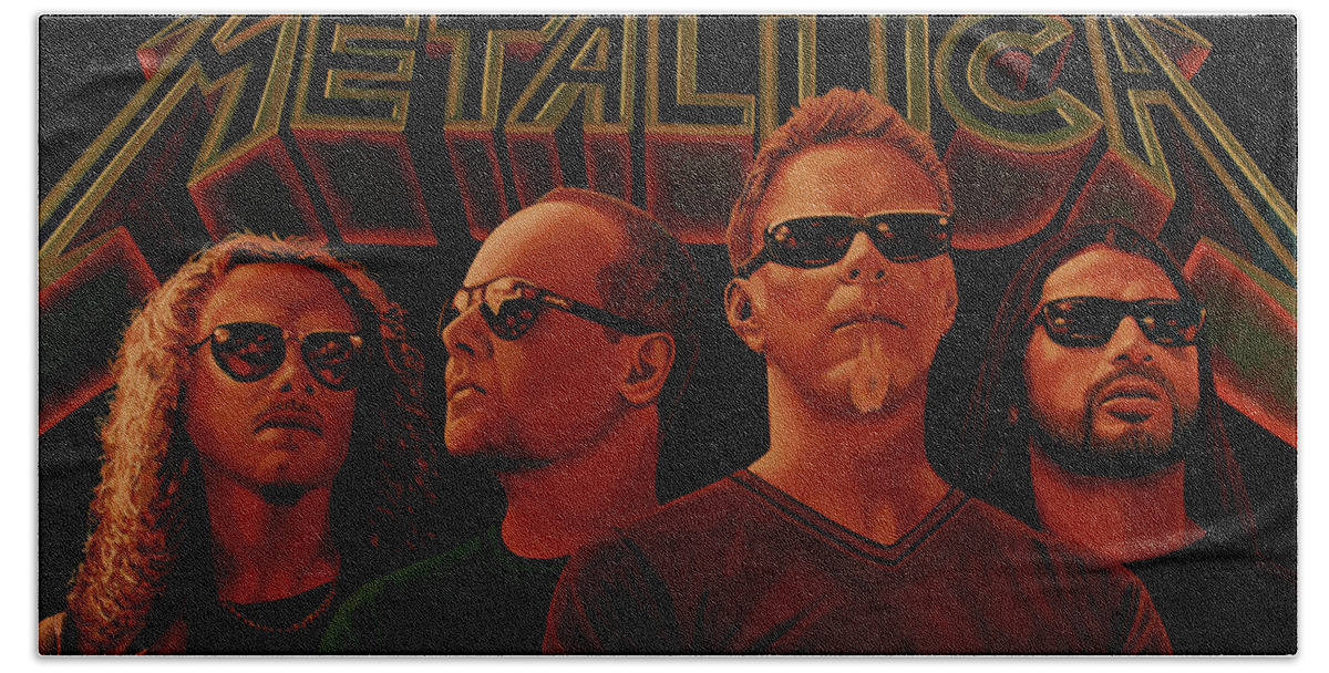Metallica Painting Beach Towel featuring the painting Metallica Painting by Paul Meijering
