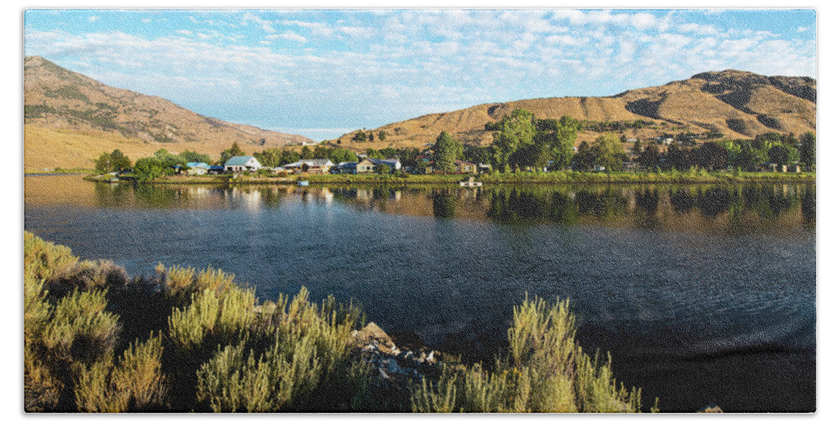 Methow River Reflections Of Pateros Beach Towel featuring the photograph Methow River Reflections of Pateros by Tom Cochran