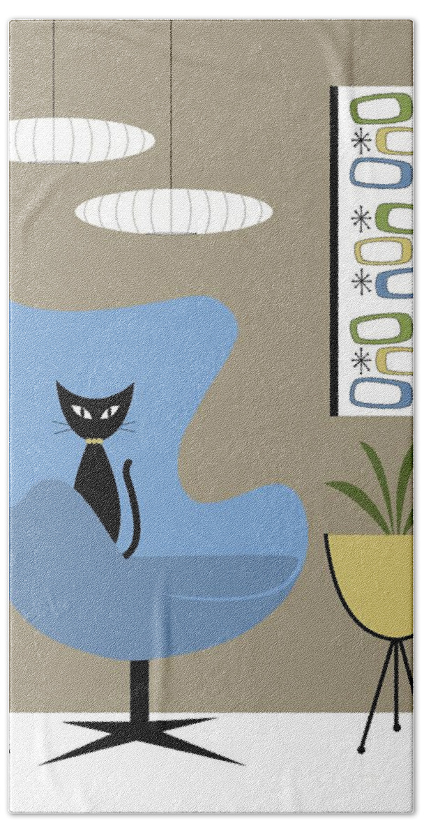 Mid Century Cat Beach Towel featuring the digital art Mid Century Cat with Mini Oblongs by Donna Mibus