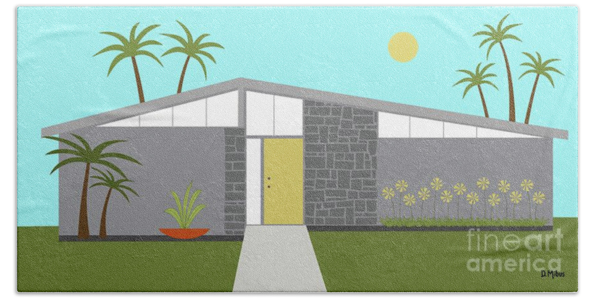 Mcm Beach Towel featuring the digital art Mid Century Modern House in Gray by Donna Mibus