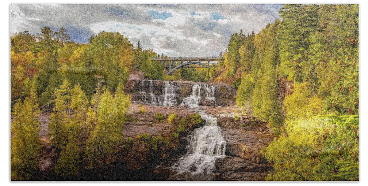 Waterfall Beach Towel featuring the photograph Middle Falls in Autumn by Susan Rydberg