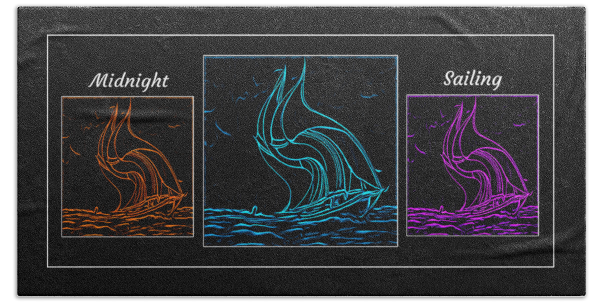 Cool Art Beach Towel featuring the digital art Midnight Sailing Triptych by Ronald Mills