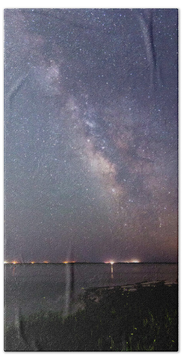 Milky Way Beach Towel featuring the photograph Milky Way and Fireflies by Ken Fullerton