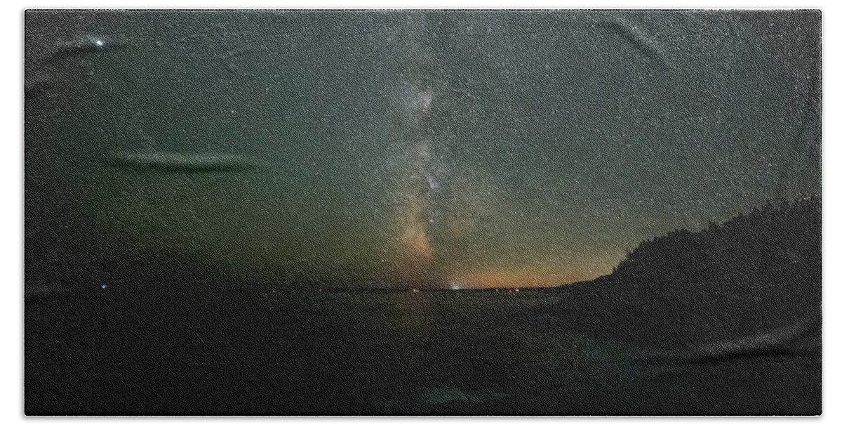 Acadia Beach Towel featuring the photograph Milky Way over Acadia by GeeLeesa