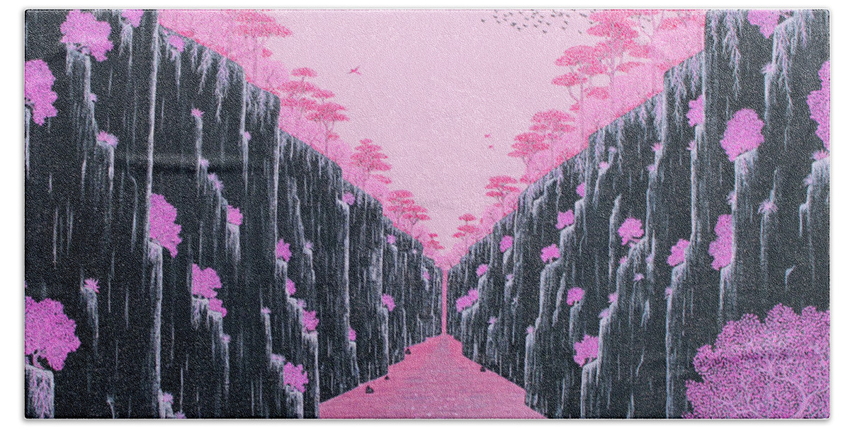 Pink Flamingos Beach Towel featuring the painting MiMindsI by Doug Miller