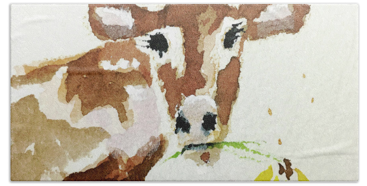 Cow Beach Towel featuring the painting Mini Cow 7 by Roxy Rich