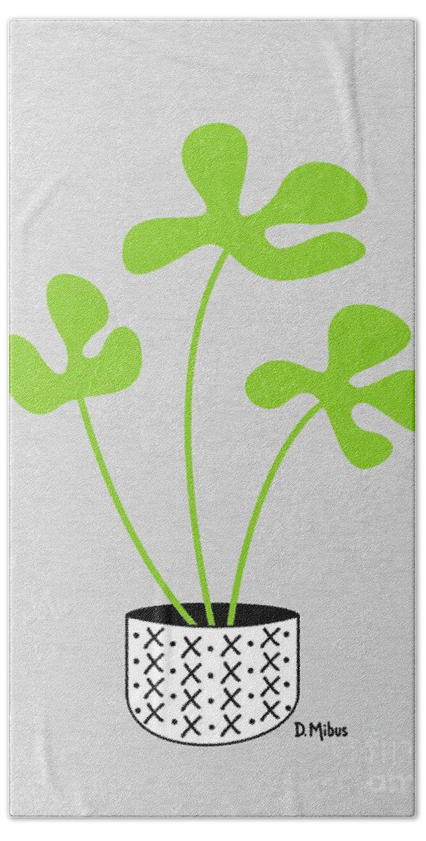 Minimal Beach Towel featuring the mixed media Minimalistic Green Potted Plant 2 by Donna Mibus