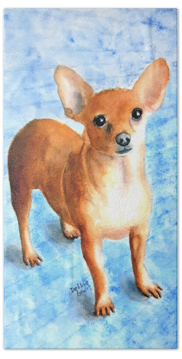 Chihuahua Beach Sheet featuring the painting Minnow the Rescue by Debbie Lewis