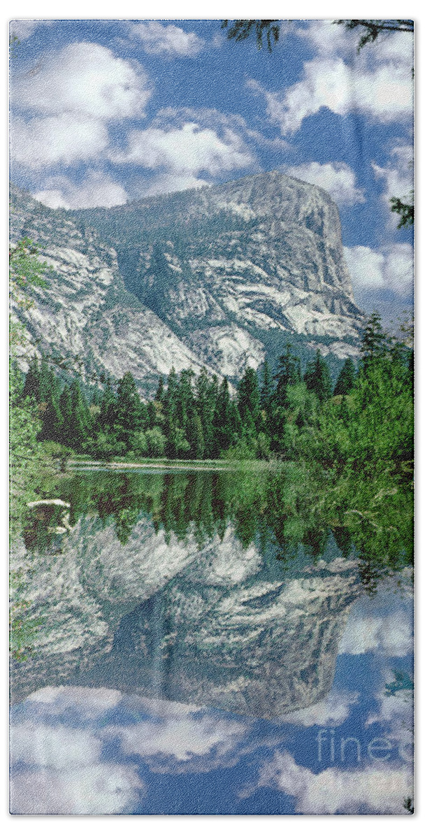 Mirror Lake Yosemite California Vertical View Beach Towel featuring the photograph Mirror Lake Yosemite Vertical by David Zanzinger