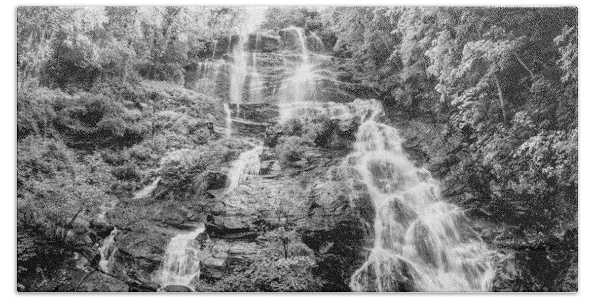 Black Beach Towel featuring the photograph Mists over Amicalola Falls Black and White by Debra and Dave Vanderlaan