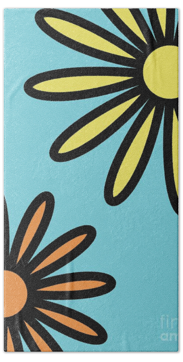 Mod Beach Towel featuring the digital art Mod Flowers 2 on Blue by Donna Mibus