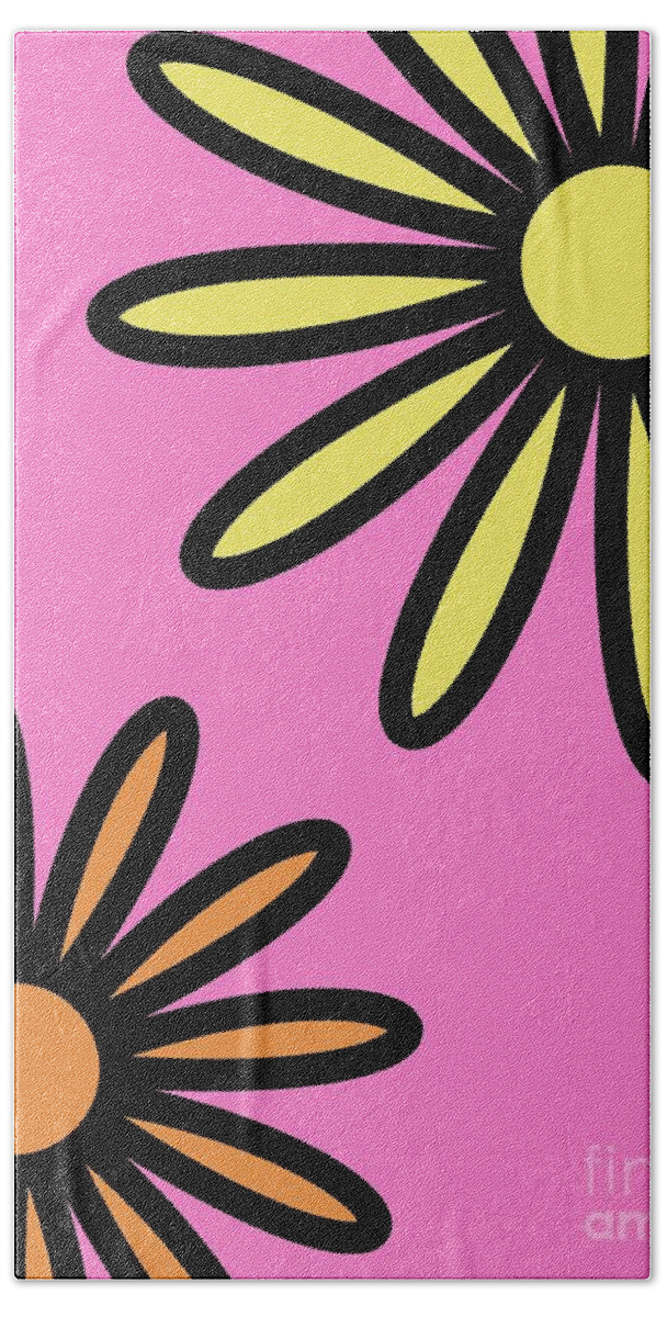Mod Beach Towel featuring the digital art Mod Flowers 2 on Pink by Donna Mibus