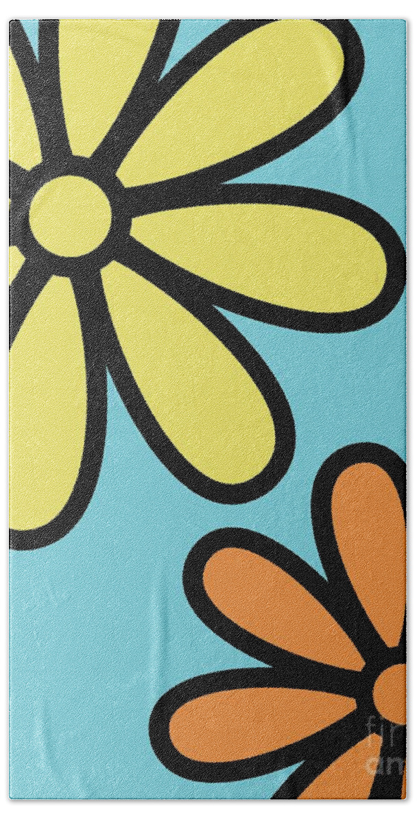 Mod Beach Towel featuring the digital art Mod Flowers 3 on Blue by Donna Mibus