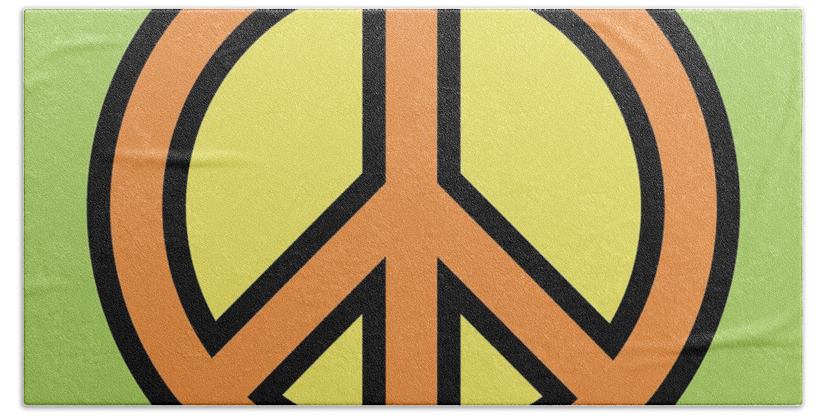 Mod Beach Towel featuring the digital art Mod Peace Symbol on Green by Donna Mibus