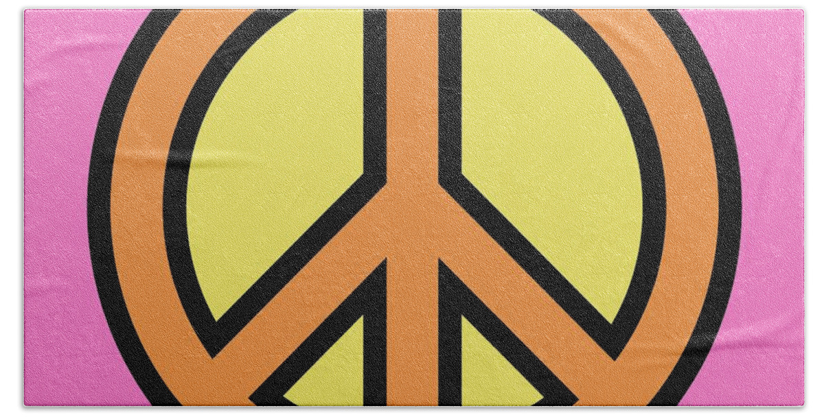 Mod Beach Towel featuring the digital art Mod Peace Symbol on Pink by Donna Mibus