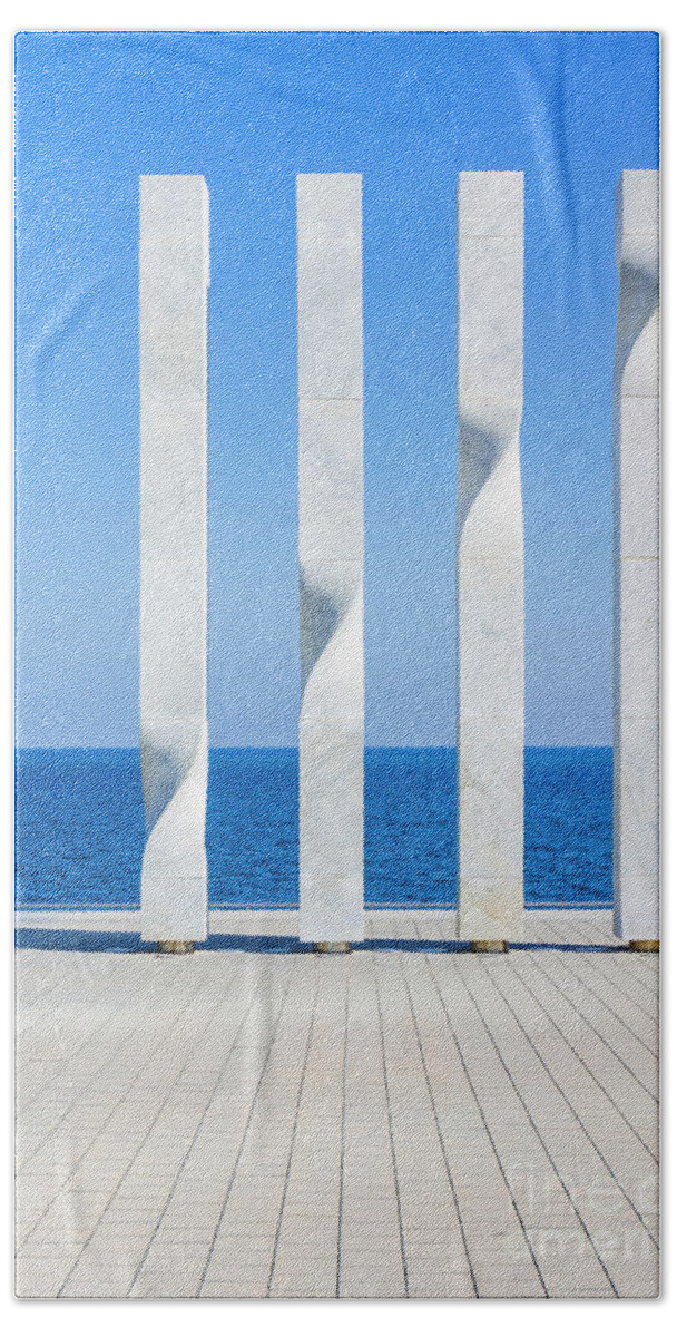 Four Posts Beach Towel featuring the photograph Modern art sculpture, Barcelona by Neale And Judith Clark
