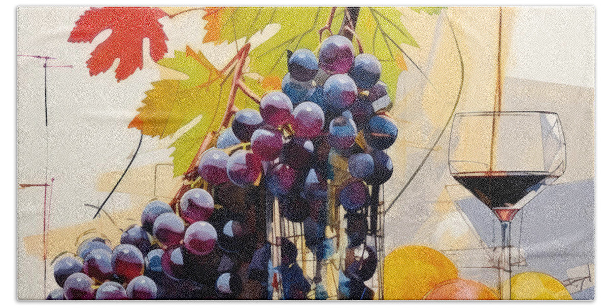 Grapes Beach Towel featuring the painting Modern Grapes Still Life Art by Lourry Legarde