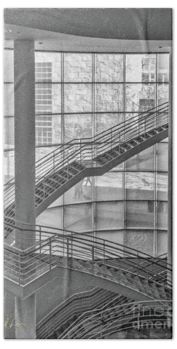 Black And White Beach Towel featuring the photograph Modern Staircase in the Getty by David Levin