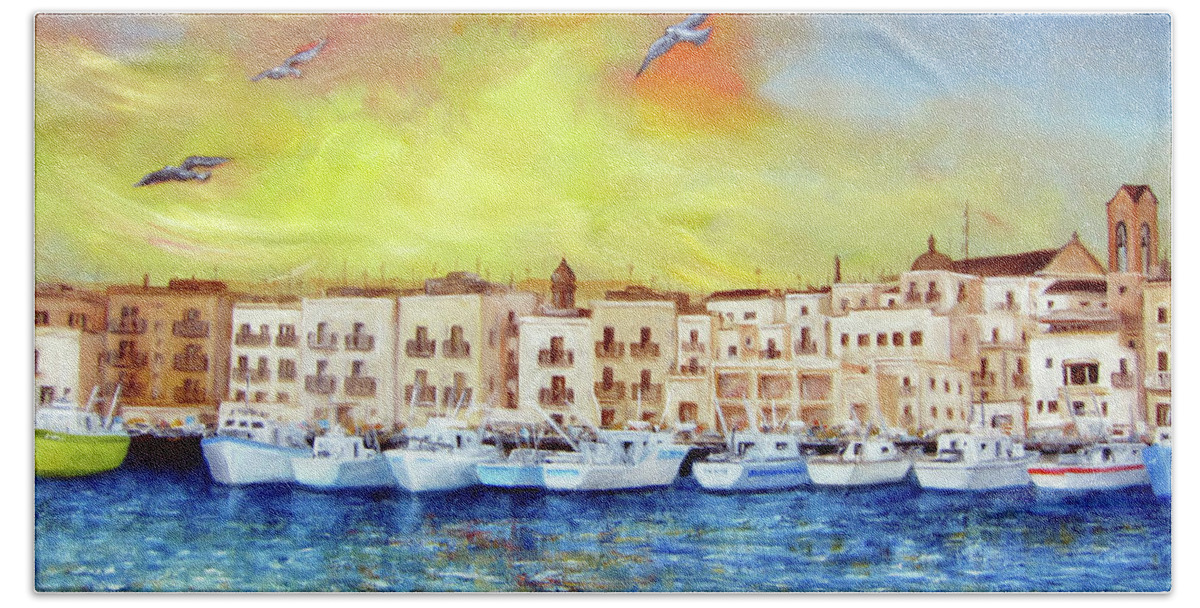Mola Di Bari Beach Towel featuring the painting Mola Di Bari 2021 by Leonardo Ruggieri