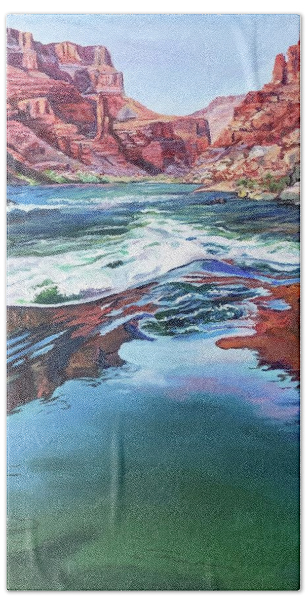 Water Beach Towel featuring the painting Momentum, Grand Canyon by Page Holland