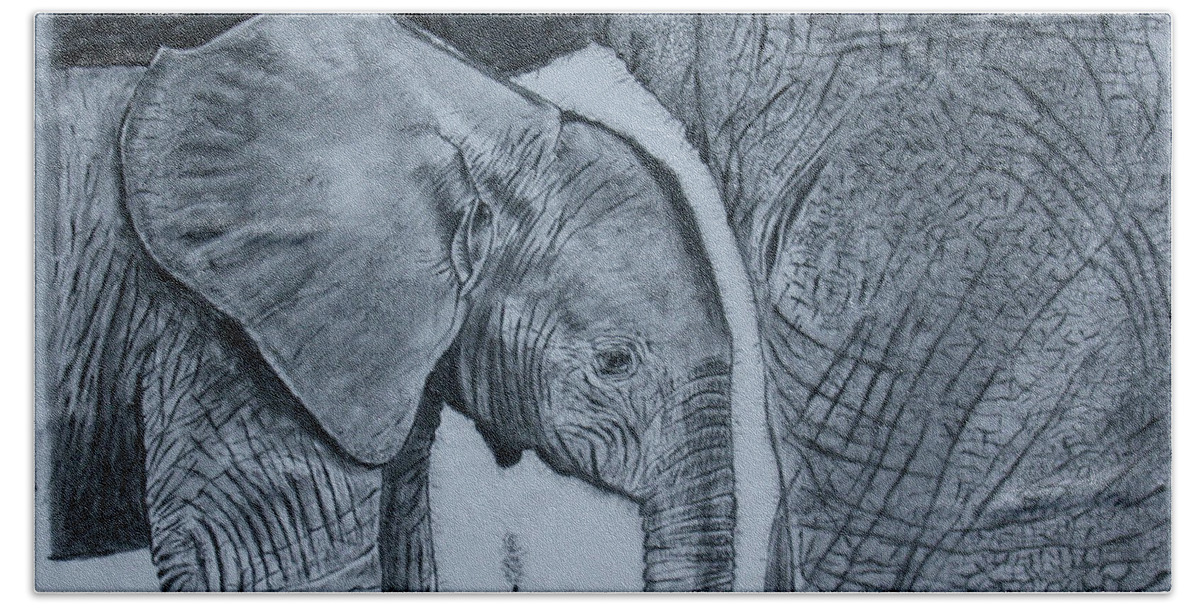 Elephants Beach Towel featuring the drawing Mom's Shadow by David Joyner