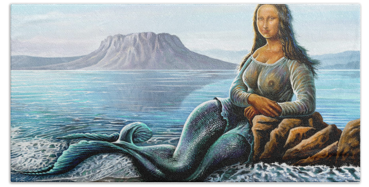 Lupita Beach Towel featuring the digital art Monalisa Mermaid by Anthony Mwangi