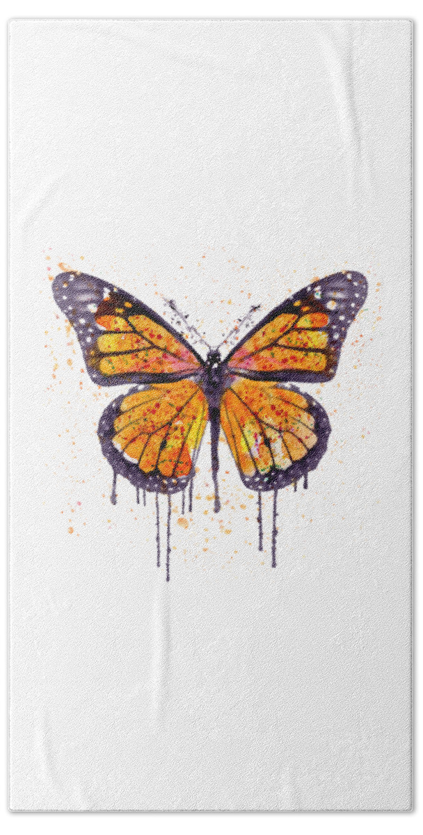 Marian Voicu Beach Towel featuring the painting Monarch Butterfly watercolor by Marian Voicu