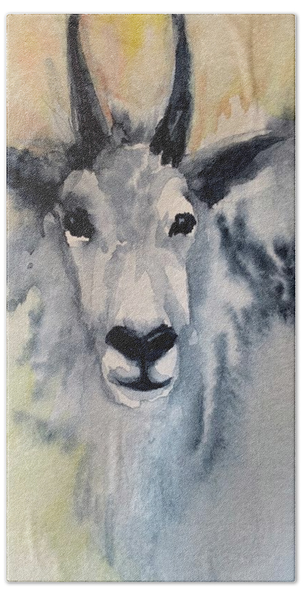 Goat Beach Towel featuring the painting Montana Mountain Goat by Christine Marie Rose