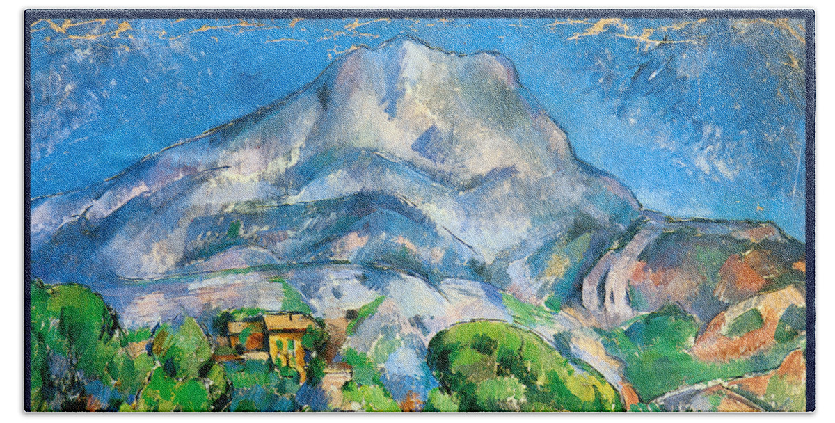 Cezanne Beach Towel featuring the painting Monte Sainte-Victoire above the Tholonet Road 1896 by Paul Cezanne
