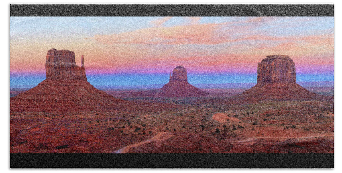 Desert Beach Towel featuring the photograph Monument Valley Just After Dark 2 by Mike McGlothlen