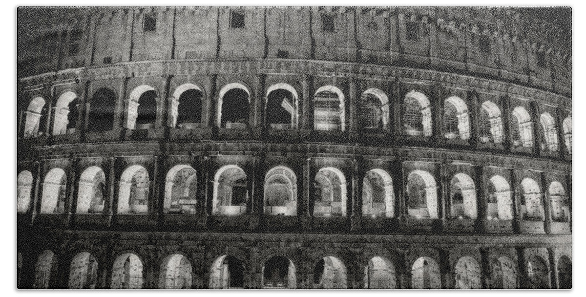 Colosseum Beach Towel featuring the photograph Monumental Colosseum Facade At Night by Artur Bogacki