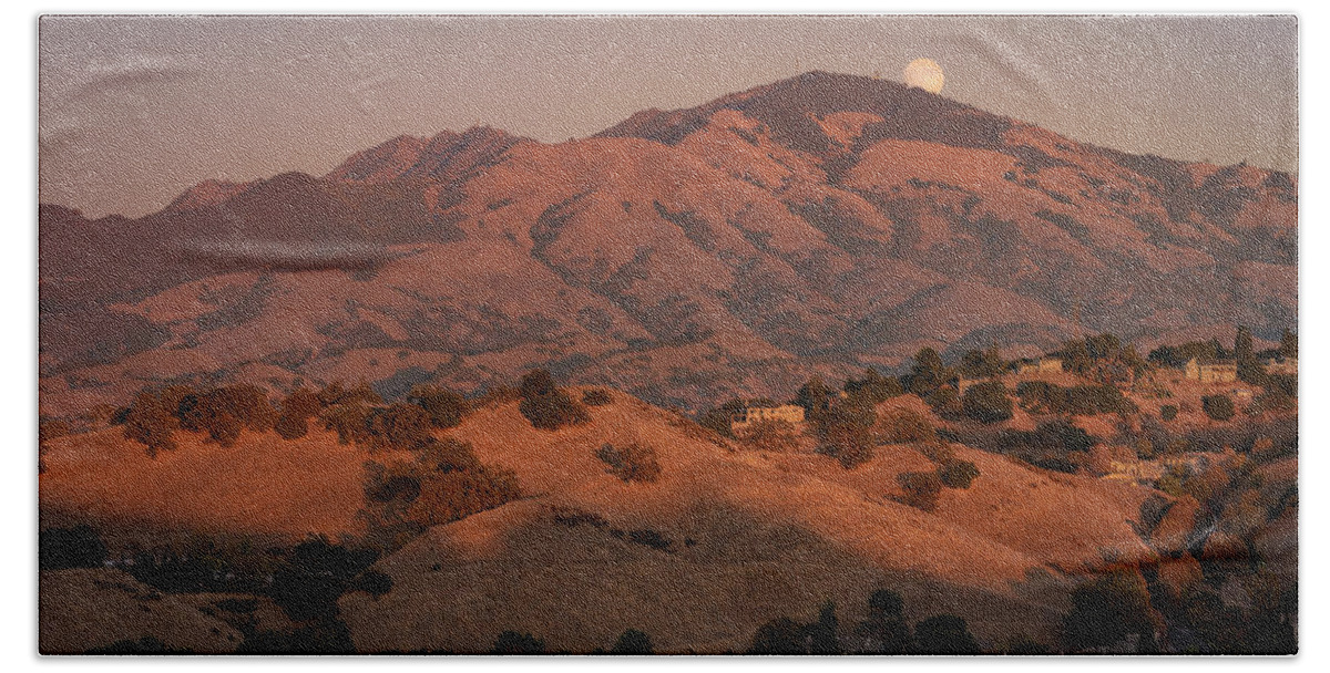 Landscape Beach Towel featuring the photograph Moon Over Mt. Diablo 2 by Laura Macky