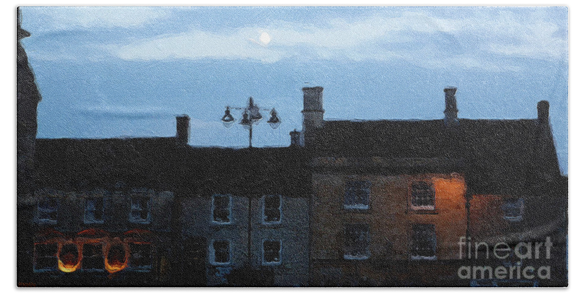 Stow-in-the-wold Beach Towel featuring the photograph Moon Over Stow by Brian Watt