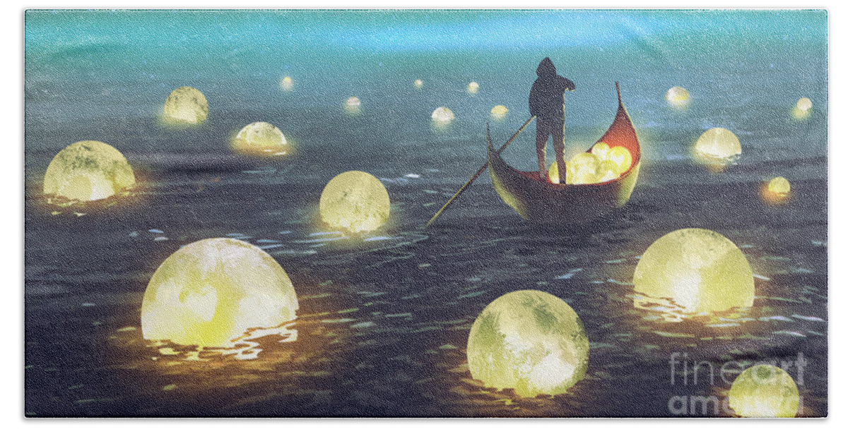 Illustration Beach Towel featuring the painting Moon Picking by Tithi Luadthong