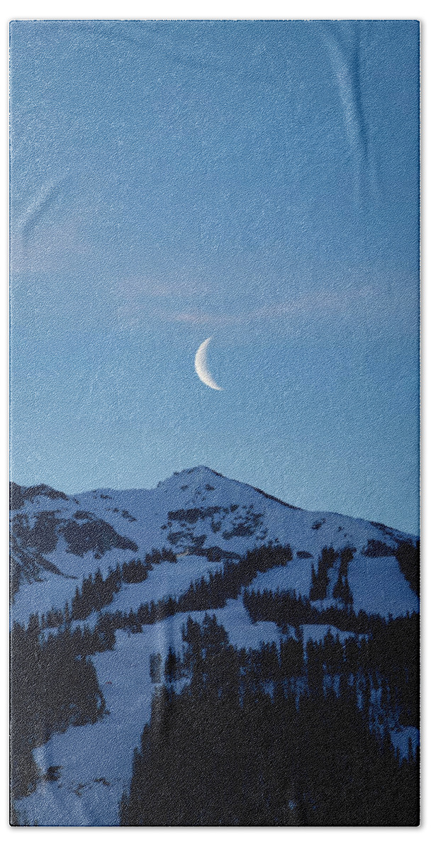 Blackcomb Beach Towel featuring the photograph Moon Rising Over Whistler Blackcomb by Rick Deacon