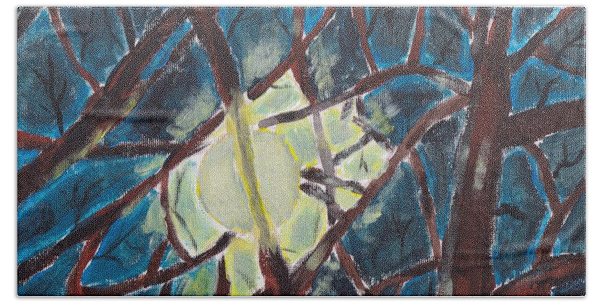 Acrylic Beach Towel featuring the painting Moonlight through the Trees by Christopher Reed