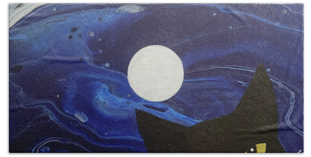  Beach Towel featuring the painting Moonlit Wicked Kitty by Catherine G McElroy