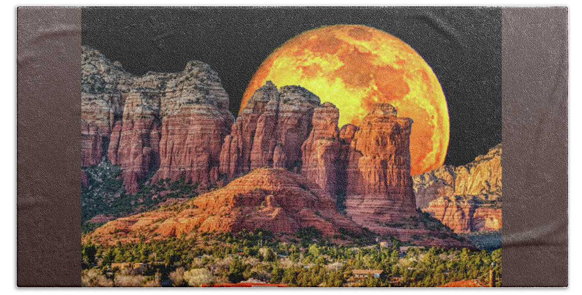Coffee Pot Rock Beach Towel featuring the photograph Moonrise at Coffee Pot Rock by Al Judge