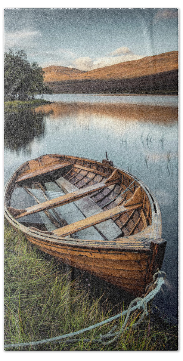 Loch Awe Beach Towel featuring the photograph Moored on Loch Awe by Dave Bowman