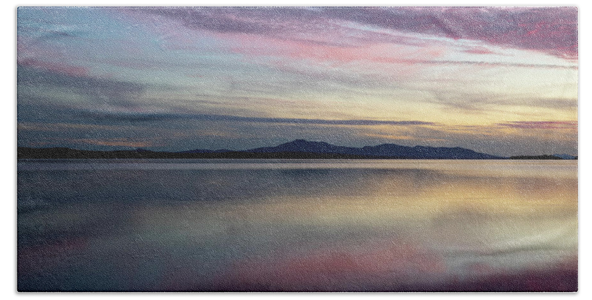 Moosehead Lake Sunset Reflection Beach Towel featuring the photograph Moosehead Lake Sunset Reflection by Dan Sproul