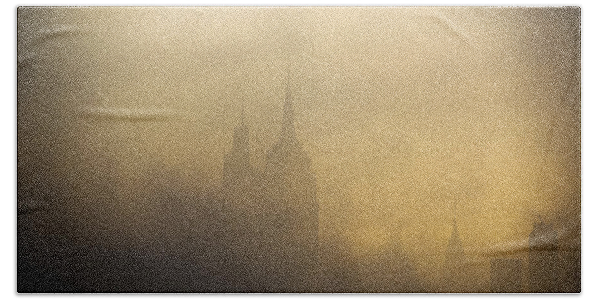 Nyc Beach Towel featuring the photograph Morning Fog over NYC by Alina Oswald